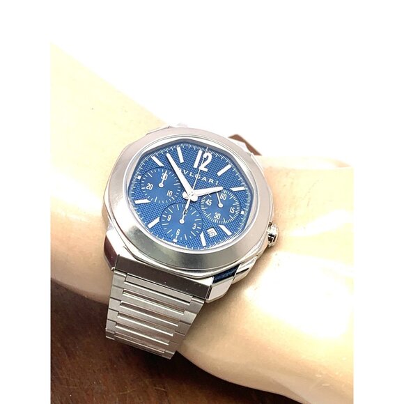 Bvlgari Men's Watch Octo Roma 103829 Swiss Automatic Chronograph Blue Dial 42mm - Picture 5 of 16